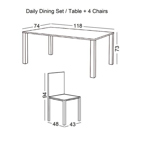 DAILY Set Τραπεζαρία Ξύλινη Σαλονιού - Κουζίνας: Τραπέζι + 4 Καρέκλες / Άσπρο - Dark Oak Table:118x74x73 Chair:43x48x94 - Image 8