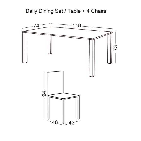 DAILY Set Τραπεζαρία Ξύλινη Σαλονιού - Κουζίνας: Τραπέζι + 4 Καρέκλες / Άσπρο - Φυσικό Table:118x74x73 Chair:43x48x94 - Image 8