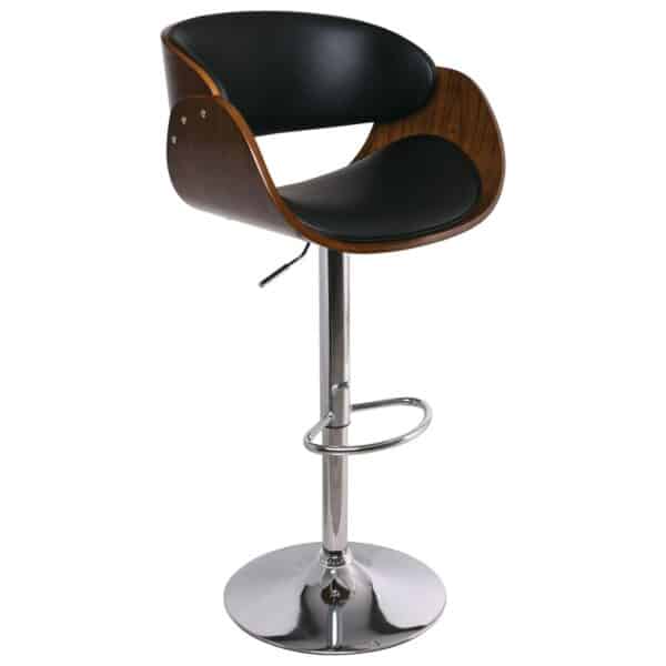 JOY Σκαμπό BAR με Πλάτη, Βάση Χρώμιο, Καρυδί - PU Μαύρο, Ρυθμιζόμενο Ύψος 58x51x62/92-83/113cm - Image 8