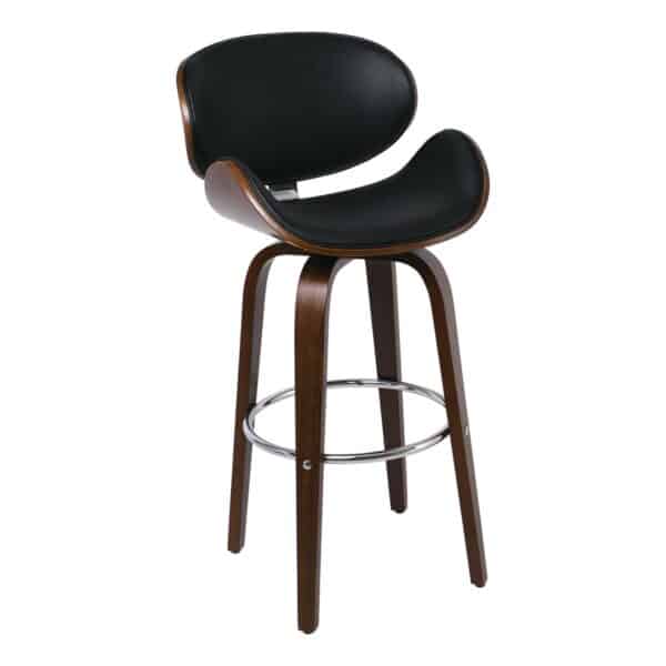 GOMEZ Σκαμπό BAR με Πλάτη, Απόχρωση Καρυδί, PU Μαύρο Περιστρεφόμενο 54x57x76/107cm - Image 8