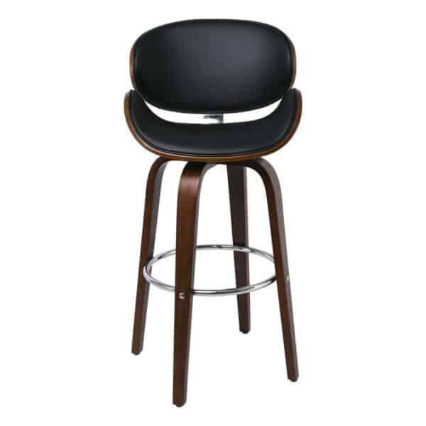 GOMEZ Σκαμπό BAR με Πλάτη, Απόχρωση Καρυδί, PU Μαύρο Περιστρεφόμενο 54x57x76/107cm - Image 9