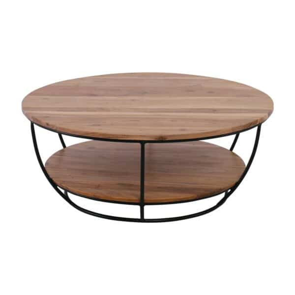 ROY Τραπεζάκι Σαλονιού Καθιστικού, Μέταλλο Βαφή Μαύρο, Ξύλο Ακακία Φυσικό Φ90cm H.35cm - Image 5