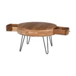 KARIM Τραπεζάκι Σαλονιού Καθιστικού, Μέταλλο Βαφή Μαύρο, Ξύλο Ακακία Φυσικό Φ70xH.42cm - Image 6