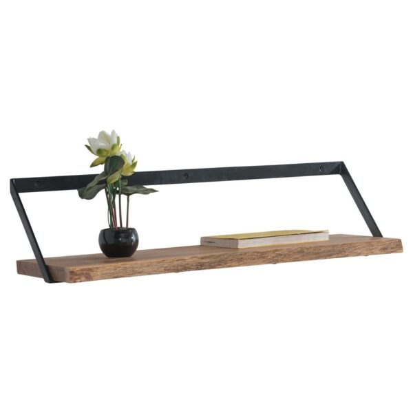 WALL-1 Ράφι Τοίχου Μέταλλο Βαφή Μαύρο, Ξύλο Ακακία Φυσικό 80x25x20cm - Image 4