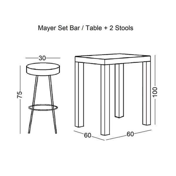 MAYER Set Bar Τραπέζι + 2 Σκαμπό Μέταλλο Βαφή Ανθρακί - Antique Brown Table:60x60x100 Stool:Φ30 H.75 - Image 8