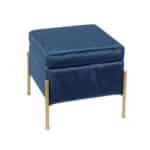 RAY Αποθηκευτικό Σκαμπό, Μέταλλο Βαφή Χρυσό, Ύφασμα Velure, Απόxρωση Μπλε 40x40x37cm - Image 5