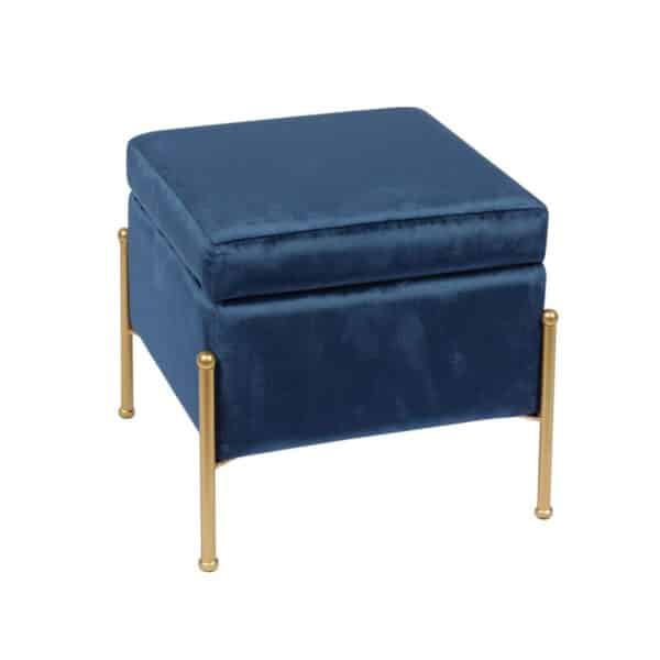 RAY Αποθηκευτικό Σκαμπό, Μέταλλο Βαφή Χρυσό, Ύφασμα Velure, Απόxρωση Μπλε 40x40x37cm - Image 5