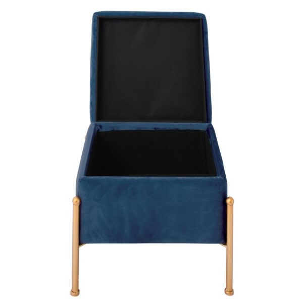 RAY Αποθηκευτικό Σκαμπό, Μέταλλο Βαφή Χρυσό, Ύφασμα Velure, Απόxρωση Μπλε 40x40x37cm - Image 6