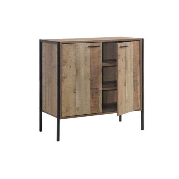 PALLET-W Ντουλάπι-Παπουτσοθήκη Δίφυλλη, 3 Ράφια, Μέταλλο Βαφή Μαύρο, Απόχρωση Antique Oak 80x40x80cm - Image 4