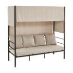 SKY Καναπές - Κρεβάτι Κήπου Εξωτερικού Χώρου, Μέταλλο Βαφή Ανθρακί, Ύφασμα Εκρού 200x80x200cm - Image 4