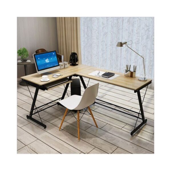 ΓΡΑΦΕΙΟ Η/Υ Γωνία, Μέταλλο Βαφή Μαύρο, Επιφάνεια Απόχρωση Maple 158x120x48x73cm - Image 5