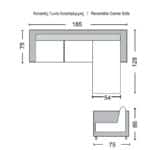 PORTO Καναπές Σαλονιού Καθιστικού, Αναστρέψιμη Γωνία Ύφασμα Σκούρο Γκρι 185x128x75cm H.86cm - Image 6