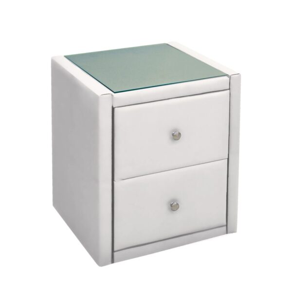 WILTON Κομοδίνο PU Άσπρο με Προστατευτικό Γυαλί Επιφάνειας 46x41x57cm - Image 4