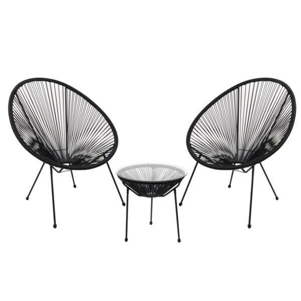 e-00022171-huge ACAPULCO Set Κήπου - Βεράντας: Τραπέζι + 2 Πολυθρόνες Μέταλλο Μαύρο / Rattan Μαύρο Τραπ:Φ50x50cm - Πολ:73x76x89cm - Image 5