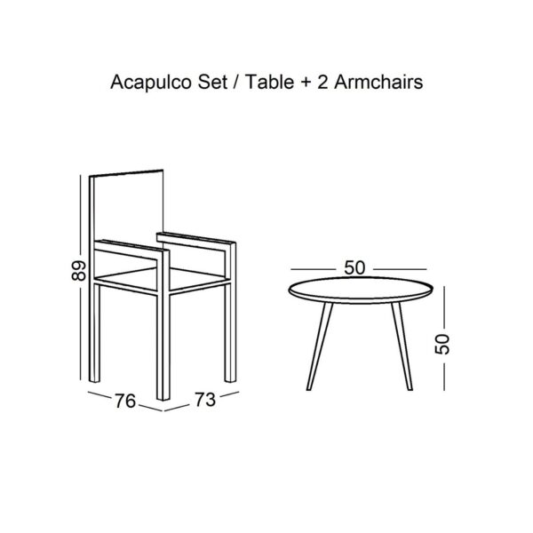 e-00022171_9-huge ACAPULCO Set Κήπου - Βεράντας: Τραπέζι + 2 Πολυθρόνες Μέταλλο Μαύρο / Rattan Μαύρο Τραπ:Φ50x50cm - Πολ:73x76x89cm - Image 6