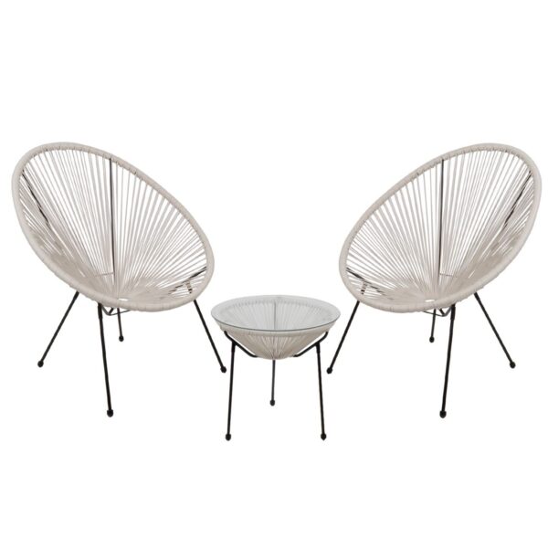 ACAPULCO Set Κήπου - Βεράντας: Τραπέζι + 2 Πολυθρόνες Μέταλλο Μαύρο / Rattan Άσπρο Τραπ:Φ50x50cm - Πολ:73x76x89cm - Image 5