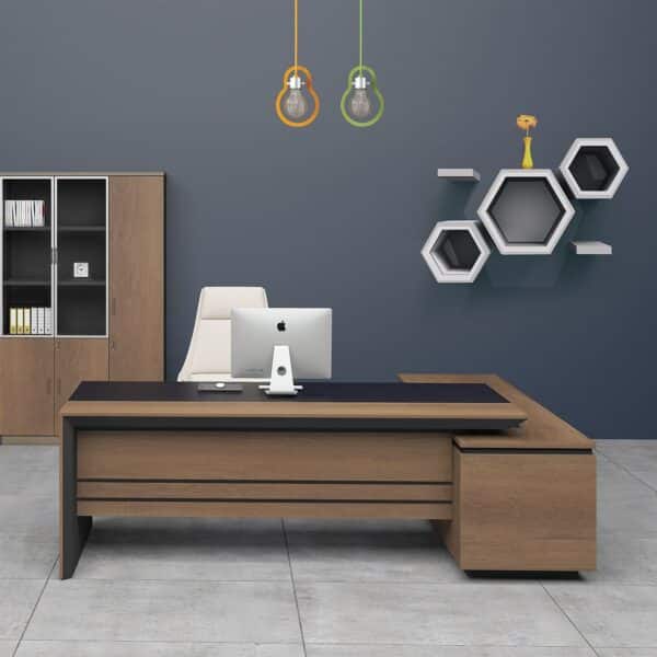 PROLINE Γραφείο Αριστερή Γωνία Απόχρωση Καρυδί Δρυς - Μαύρο 200x85/180x40 H.75/63cm - Image 4