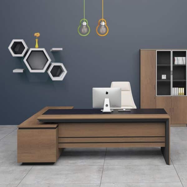 PROLINE Γραφείο Δεξιά Γωνία Απόχρωση Καρυδί Δρυς - Μαύρο 200x85/180x40 H.75/63cm - Image 4