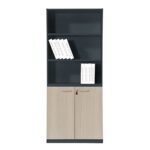 PROGRESS Βιβλιοθήκη Γραφείου, 3 Ράφια, Ντουλάπι Δίφυλλο με 2 Ράφια, Απόχρωση Elm-Sky Grey 80x40x190cm - Image 4