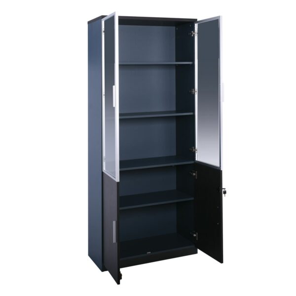 ADVANCE Βιβλιοθήκη Γραφείου, 3 Ράφια Πόρτες Γυαλί, Ντουλάπι, Απόχρωση Σκ. Καρυδί - Sky Grey 80x40x200cm - Image 6