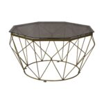 GRID Τραπεζάκι Σαλονιού Οκτάγωνο, Μέταλλο Βαφή Χρυσό Γυαλί Tea Colour Tempered Φ87cm/H.44cm(Top Φ80cm) - Image 4