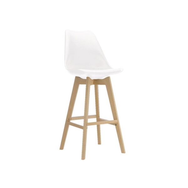 MARTIN Σκαμπό BAR Οξιά Φυσικό, Κάθισμα Η.67cm, PP-Pu Άσπρο, Μονταρισμένη Ταπετσαρία 49x54x67/106cm - Image 4