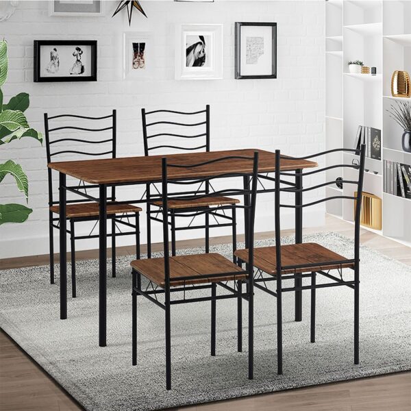 IVAR Set Τραπεζαρία Σαλονιού Κουζίνας: Τραπέζι + 4 Καρέκλες Μέταλλο Βαφή Μαύρο, Καρυδί Τρ.120x70x74 / Καρ.40x40x88 cm - Image 8