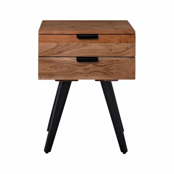ANKO Κομοδίνο Μέταλλο Βαφή Μαύρο, Ξύλο Ακακία Φυσικό 47x35x65cm - Image 9