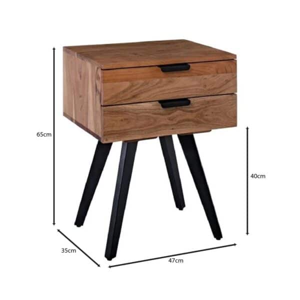 ANKO Κομοδίνο Μέταλλο Βαφή Μαύρο, Ξύλο Ακακία Φυσικό 47x35x65cm - Image 12