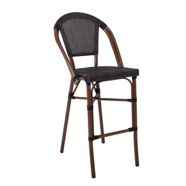 COSTA Σκαμπό BAR με Πλάτη, Αλουμίνιο Απόχρωση Καρυδί, Textilene Μαύρο 50x55x76/116cm - Image 8