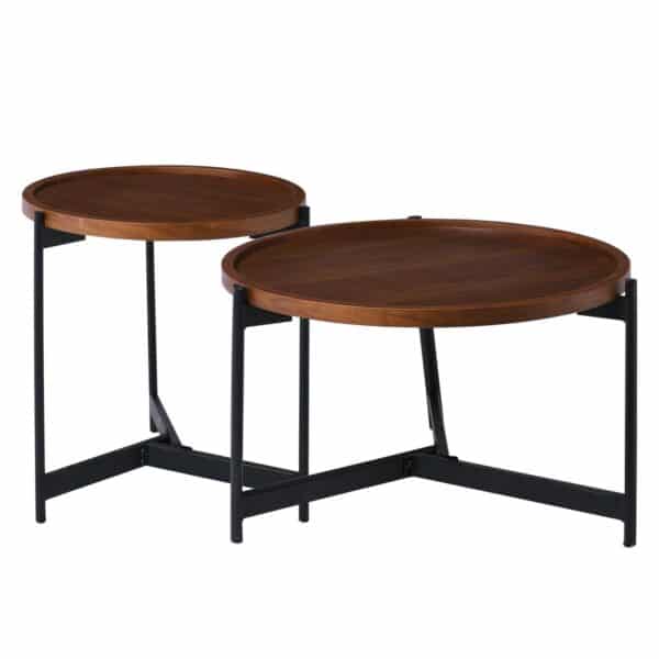 TOSS Set-2 Τραπεζάκια Σαλονιού, Καθιστικού Μέταλλο Βαφή Μαύρο, Απόχρωση Καρυδί Φ 50 H.54cm + Φ 70 H.40cm - Image 4