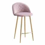 BELLA Σκαμπό BAR με Πλάτη, Βάση Χρώμιο Χρυσό, Ύφασμα Velure Απόχρωση Dirty Pink 48x52x70/94cm - Image 5