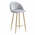 BELLA Σκαμπό BAR με Πλάτη, Βάση Χρώμιο Χρυσό, Ύφασμα Velure Απόχρωση Γκρι 48x52x70/94cm - Image 5