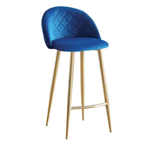 BELLA Σκαμπό BAR με Πλάτη, Βάση Χρώμιο Χρυσό, Ύφασμα Velure Απόχρωση Μπλε 48x52x70/94cm - Image 5