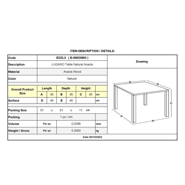 LUGANO Τραπεζάκι Βοηθητικό Ξαπλώστρας, Ξύλο Acacia Απόχρωση Φυσικό 45x45x45cm - Image 8