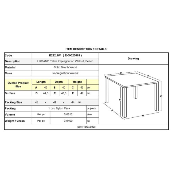 LUGANO Τραπεζάκι Βοηθητικό Ξαπλώστρας Οξιά, Βαφή Εμποτισμού Μελί 45x40x43cm - Image 6