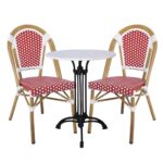 PARIS Καρέκλα Bistro Αλουμίνιο Φυσικό, Wicker Άσπρο - Κόκκινο, Στοιβαζόμενη 46x54x88cm - Image 13