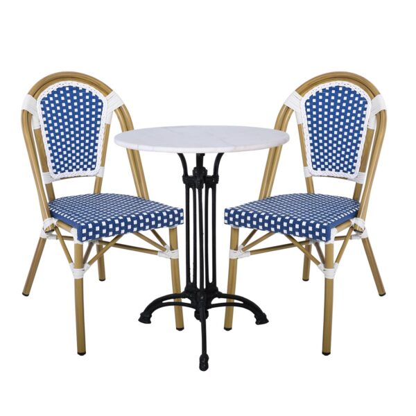 e-00023782_4-huge PARIS Καρέκλα Bistro Αλουμίνιο Φυσικό, Wicker Άσπρο - Μπλε, Στοιβαζόμενη 46x54x88cm - Image 13