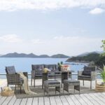 JOCKEY Set Dining Καθιστικό: Τραπέζι+3Θέσιος+2 Πολυθρόνες+ 2 Σκαμπό, Μέταλλο, Wicker Γκρι Table:120x66x66cm Set 7 Seats - Image 4