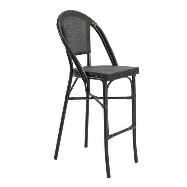 COSTA Σκαμπό BAR με Πλάτη, Αλουμίνιο Απόχρωση Μαύρο, Textilene Μαύρο 50x55x76/116cm - Image 7