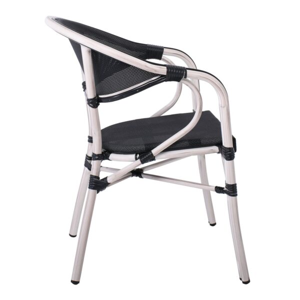 VEGERA Πολυθρόνα Dining Αλουμίνιο Βαφή Antique White Textilene Μαύρο, Στοιβαζόμενη 57x58x83cm - Image 8