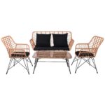 SALSA MAX Living Set Κήπου 4 τεμαχίων, Μέταλλο Βαφή Μαύρο, Wicker Φυσικό, Μαξιλάρια Μαύρο 106x55x45-147x70x105-65x67x96 - Image 4