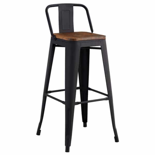 RELIX Wood Σκαμπό Bar με Πλάτη,Μέταλλο Βαφή Μαύρο Extra Matte, Απόχρωση Ξύλου Dark Oak 44x44x76/97cm - Image 7