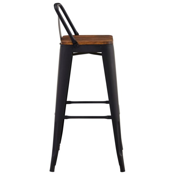 RELIX Wood Σκαμπό Bar με Πλάτη,Μέταλλο Βαφή Μαύρο Extra Matte, Απόχρωση Ξύλου Dark Oak 44x44x76/97cm - Image 8