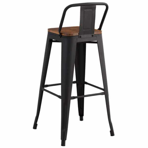 RELIX Wood Σκαμπό Bar με Πλάτη,Μέταλλο Βαφή Μαύρο Extra Matte, Απόχρωση Ξύλου Dark Oak 44x44x76/97cm - Image 9