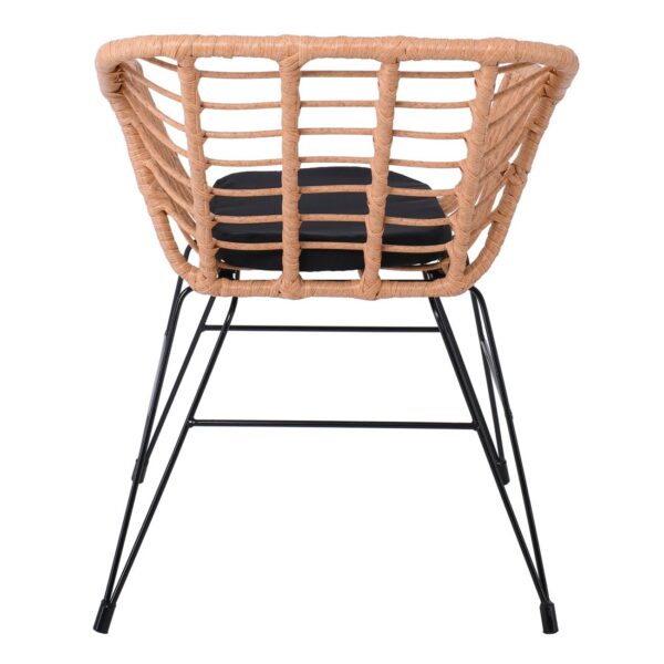 SALSA-D Πολυθρόνα Τραπεζαρίας Κήπου, Μέταλλο Βαφή Μαύρο, Wicker Φυσικό, Μαξιλάρι Μαύρο 59x56x77cm - Image 9