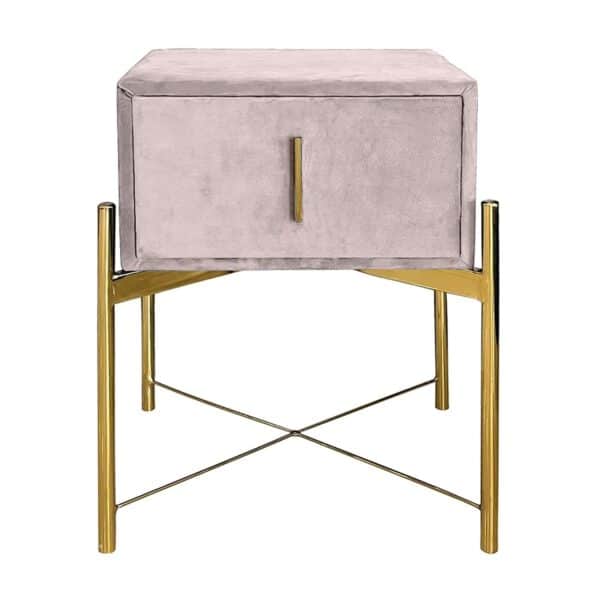 PASSION  Κομοδίνο με 1 Συρτάρι, Ύφασμα Velure Απόχρωση Cappuccino 51x40x65cm - Image 4