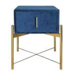 PASSION  Κομοδίνο με 1 Συρτάρι, Ύφασμα Velure Απόχρωση Μπλε 51x40x65cm - Image 4