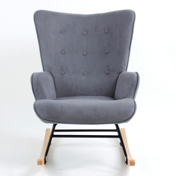 ALMA Rocking Πολυθρόνα Μπερζέρα Καθιστικού, Ύφασμα Velure Γκρι, Βάση Μαύρο-Φυσικό 67x86x92cm - Image 11