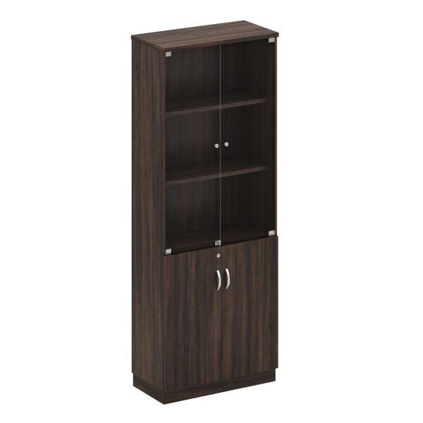 ΒΙΒΛΙΟΘΗΚΗ Γραφείου με Πόρτες Γυάλινες, Ντουλάπι Δίφυλλο Απόχρωση Σκούρο Καρυδί 80x40x211cm - Image 4